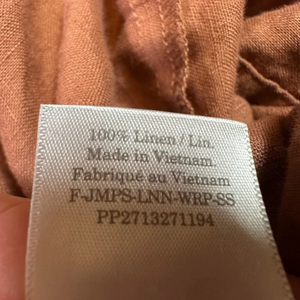 Everlane The Linen Cross-Front Jumpsuit No Belt Burnt Orange Rust Brown Size 4